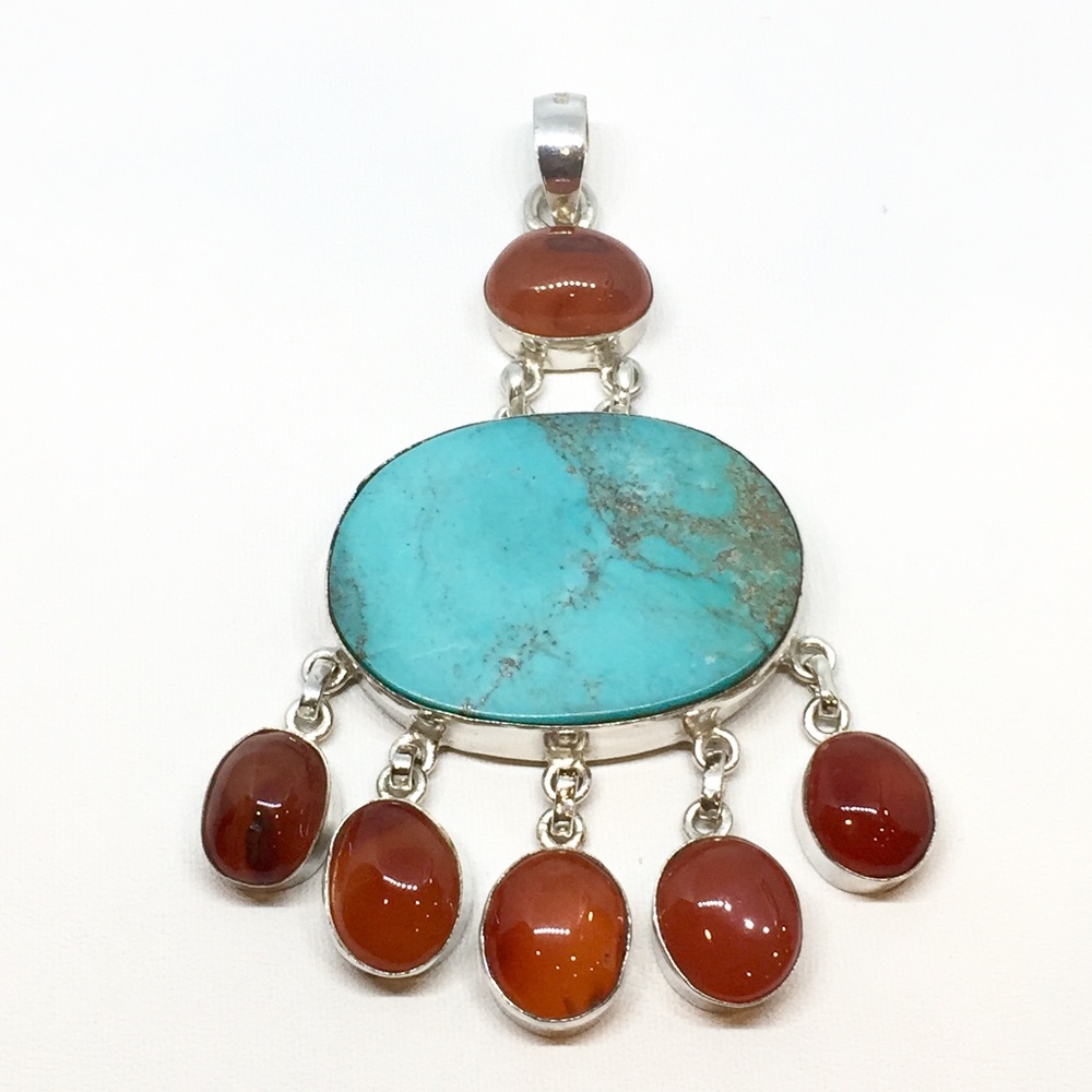 Sterling Silver Turquoise & Carnelian Pendant